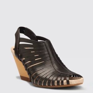 Camper Rachael Black Leather Slingback Wooden Cushioned Wedge Sandals Size 38